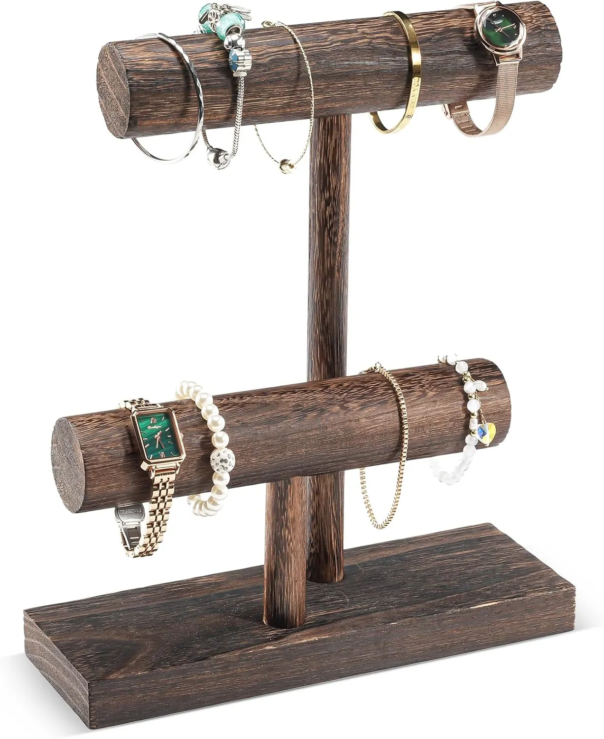 Stand renunciation for Selling, T-bar Bangle Storage Rack Wood Watch Display Tower for Business - 2 Tier, Dark Brown ProCase Bracelet Holder Display Bracelet Organizer, Wooden Bracelet 