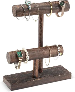 Stand renunciation for Selling, T-bar Bangle Storage Rack Wood Watch Display Tower for Business - 2 Tier, Dark Brown ProCase Bracelet Holder Display Bracelet Organizer, Wooden Bracelet 