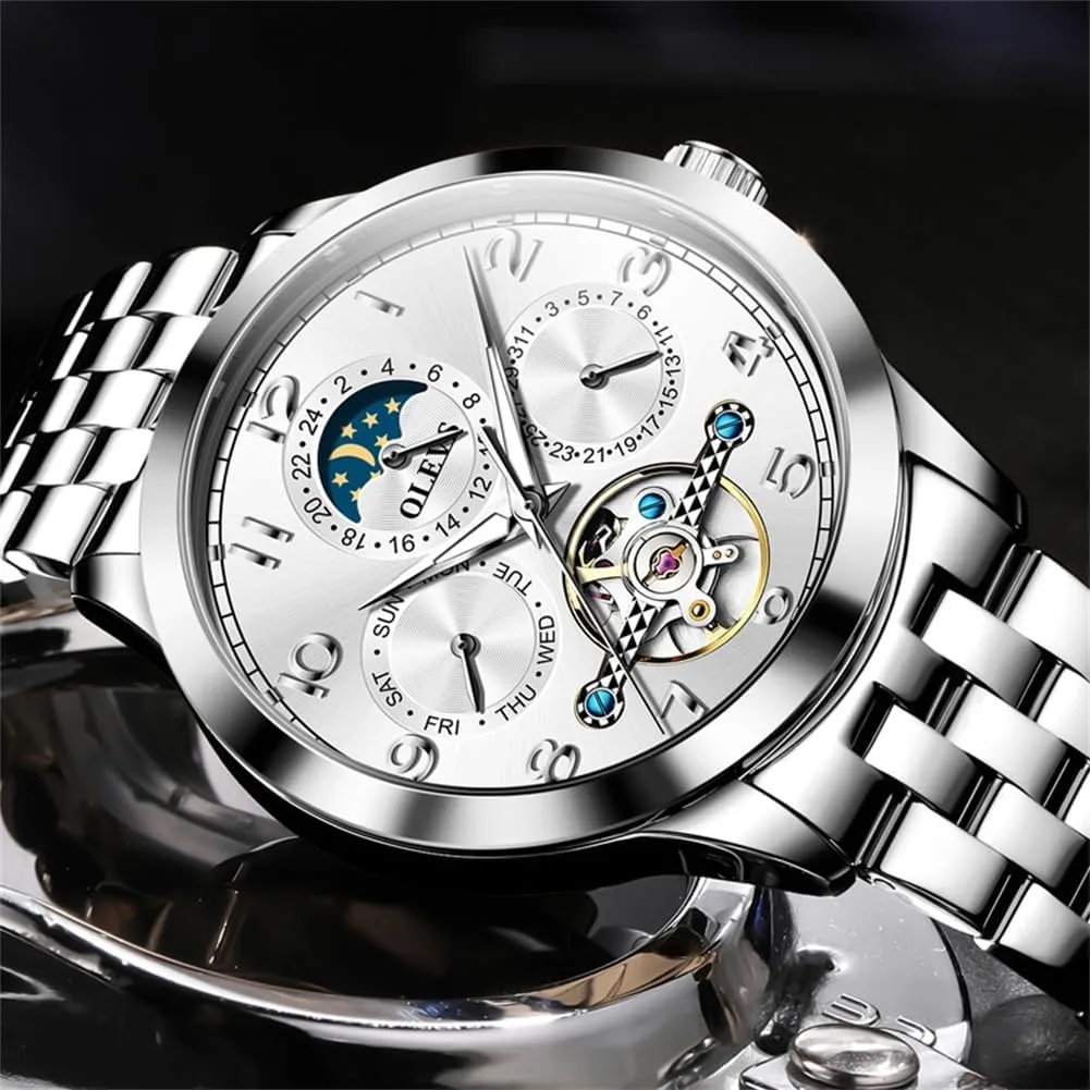 Steel amble setback herb sum lucky Multi Calendar Waterproof Luminous Wrist Watches OLEVS Automatic Watch for Men Self Winding Mechanical Luxury Business Stainless 