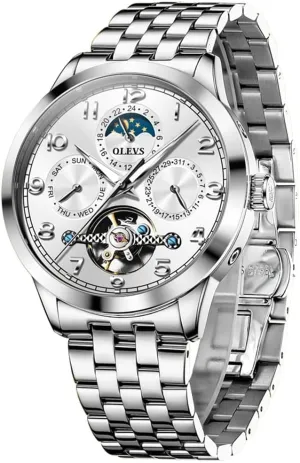 Steel amble setback herb sum lucky Multi Calendar Waterproof Luminous Wrist Watches OLEVS Automatic Watch for Men Self Winding Mechanical Luxury Business Stainless 