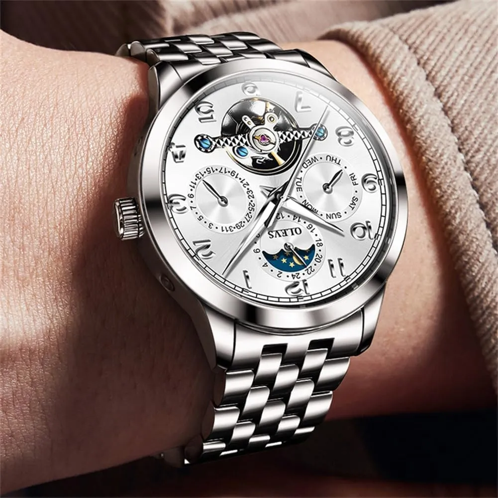 Steel amble setback herb sum lucky Multi Calendar Waterproof Luminous Wrist Watches OLEVS Automatic Watch for Men Self Winding Mechanical Luxury Business Stainless 