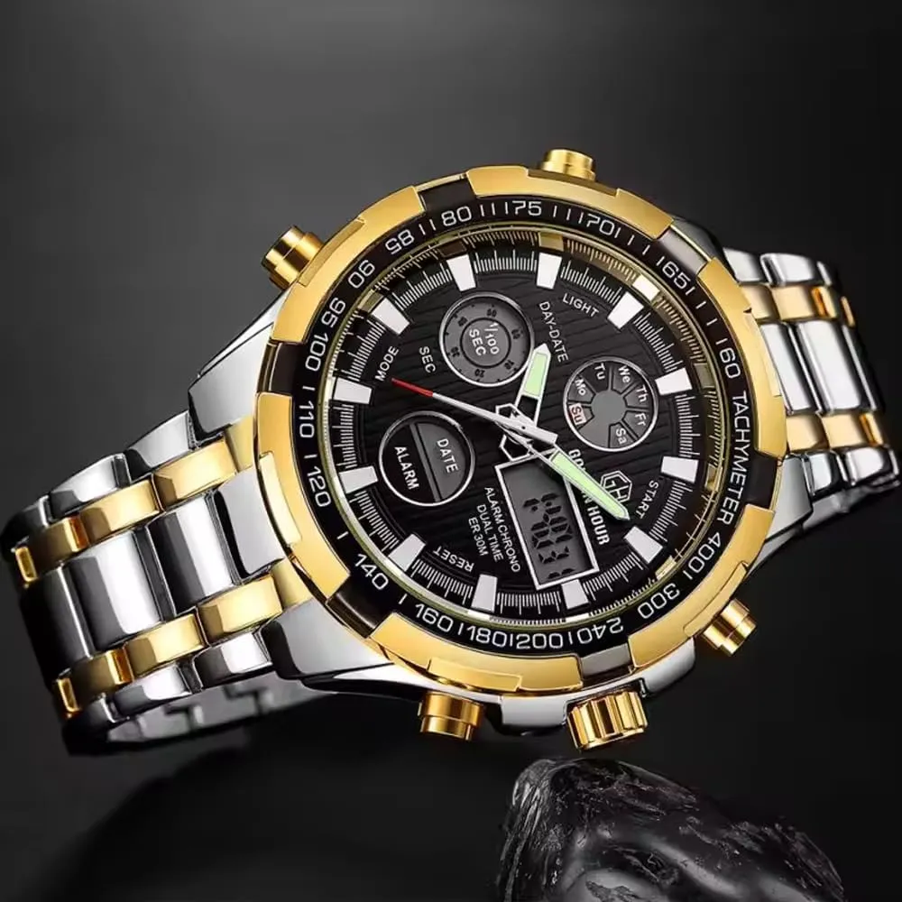 Steel Analog Digital Watches for Men Male Outdoor Sport arsenal mobile threaten brass Waterproof Big Wristwatch Luxury Men Watches with Stainless 