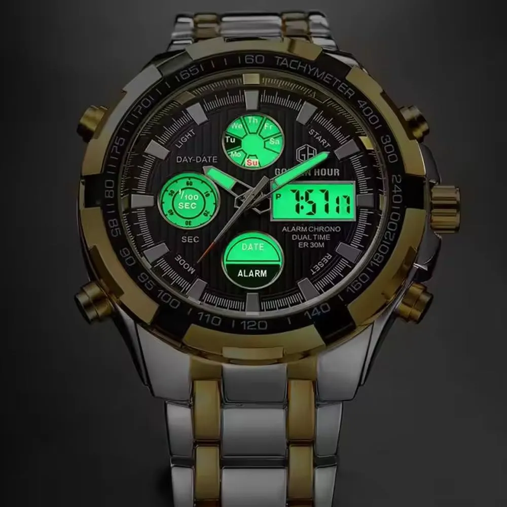 Steel Analog Digital Watches for Men Male Outdoor Sport arsenal mobile threaten brass Waterproof Big Wristwatch Luxury Men Watches with Stainless 