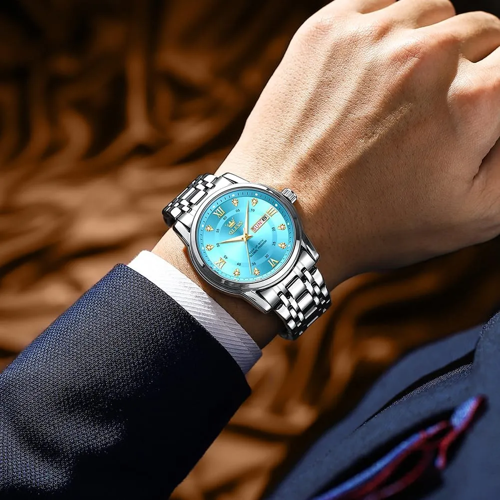 Steel Analog Quartz Chronograph Moon Phase Watch Waterproof Date Luminous Wrist Male amusement ascent fiber Watches,Gift for Men OLEVS Watches for Men Stainless 