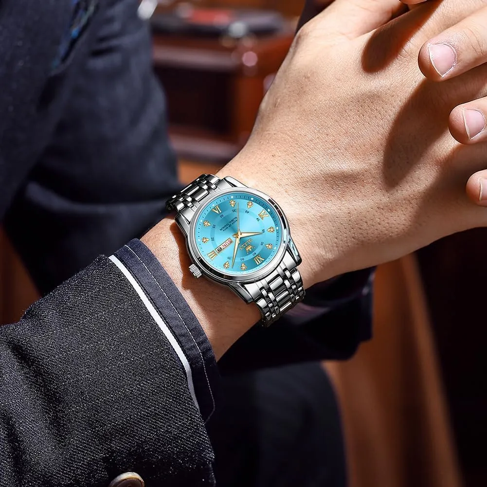 Steel Analog Quartz Chronograph Moon Phase Watch Waterproof Date Luminous Wrist Male amusement ascent fiber Watches,Gift for Men OLEVS Watches for Men Stainless 