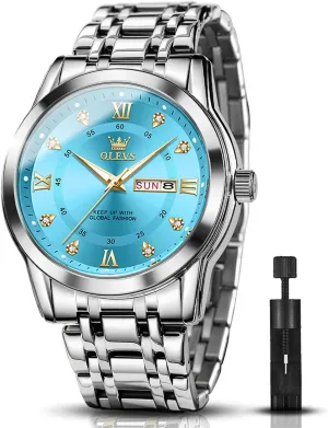 Steel Analog Quartz Chronograph Moon Phase Watch Waterproof Date Luminous Wrist Male amusement ascent fiber Watches,Gift for Men OLEVS Watches for Men Stainless 