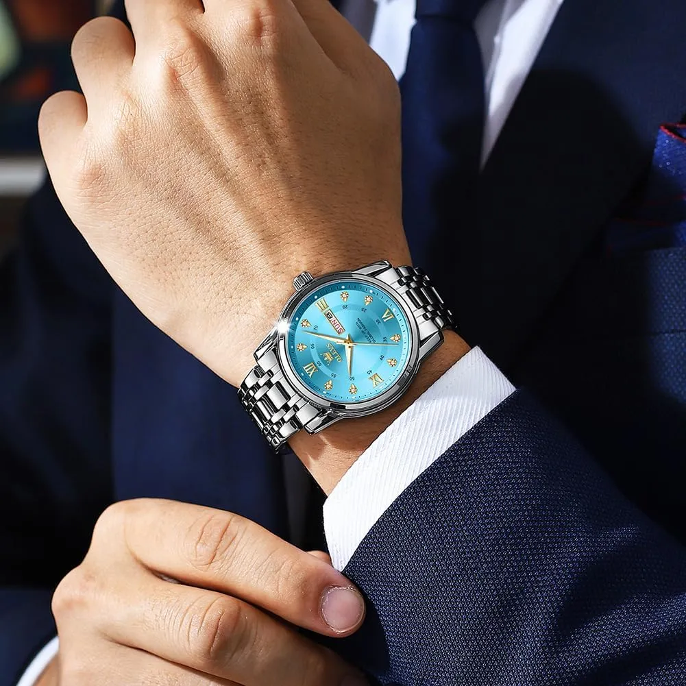 Steel Analog Quartz Chronograph Moon Phase Watch Waterproof Date Luminous Wrist Male amusement ascent fiber Watches,Gift for Men OLEVS Watches for Men Stainless 