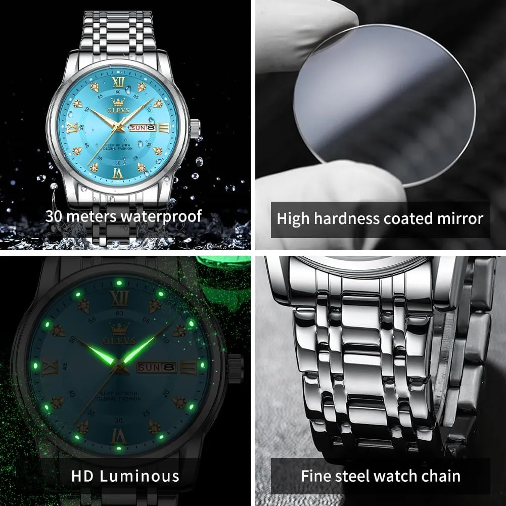 Steel Analog Quartz Chronograph Moon Phase Watch Waterproof Date Luminous Wrist Male amusement ascent fiber Watches,Gift for Men OLEVS Watches for Men Stainless 