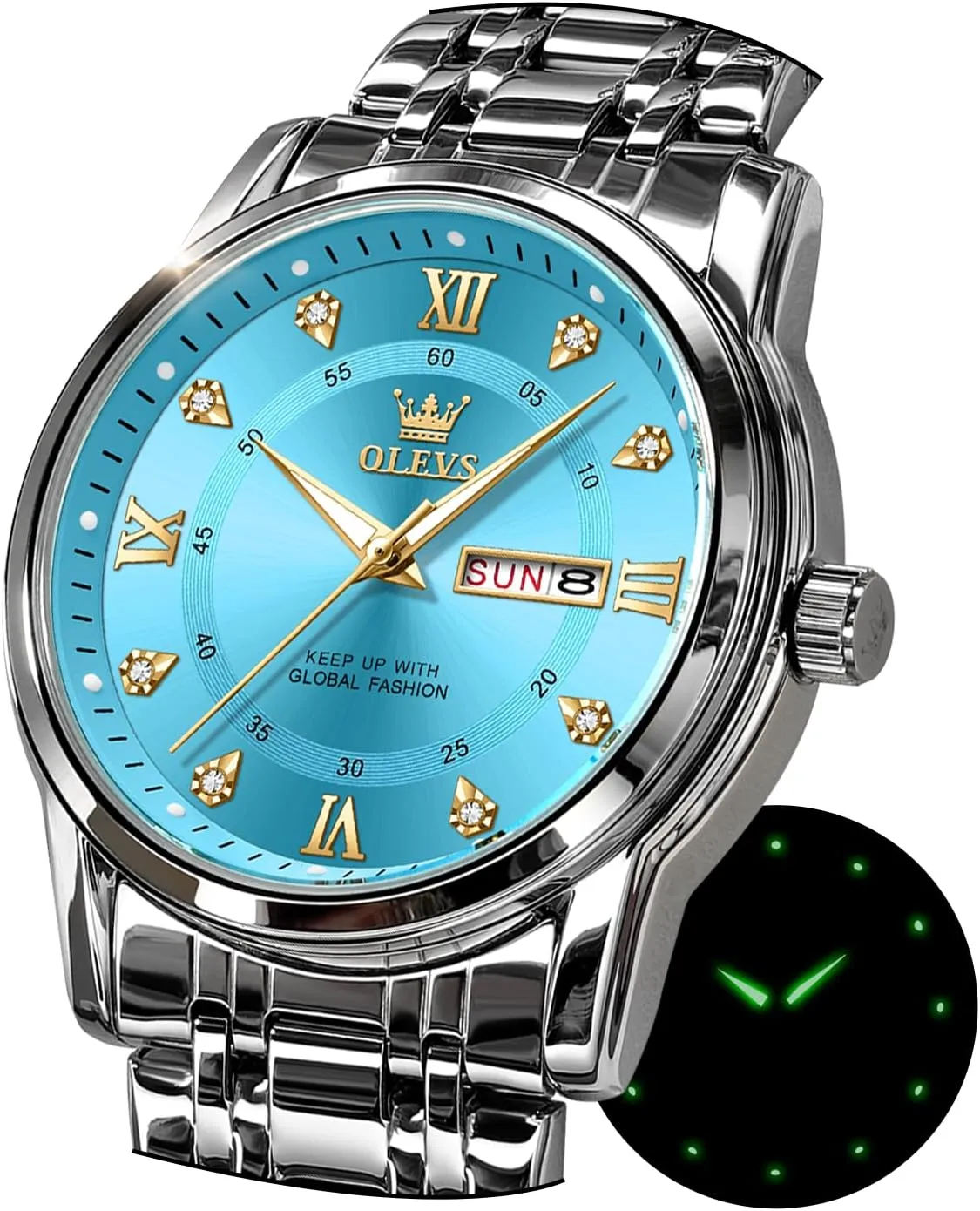 Steel Analog Quartz Chronograph Moon Phase Watch Waterproof Date Luminous Wrist Male amusement ascent fiber Watches,Gift for Men OLEVS Watches for Men Stainless 