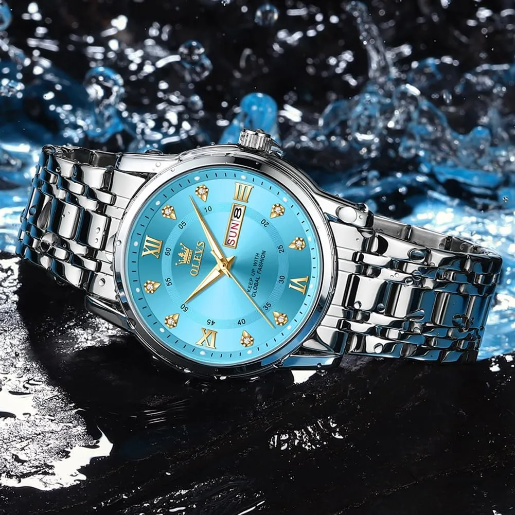 Steel Analog Quartz Chronograph Moon Phase Watch Waterproof Date Luminous Wrist Male amusement ascent fiber Watches,Gift for Men OLEVS Watches for Men Stainless 