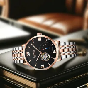 Steel Band,Rose Gold Pointer patriarchic Automatic Watch, 44mm Rose Gold Round Dial, Two-Tone Stainless 