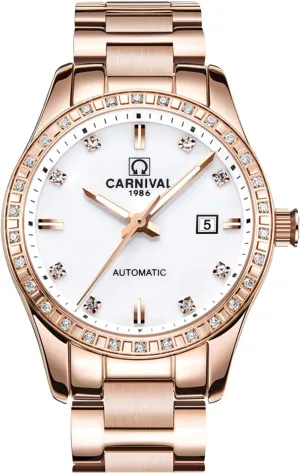 Steel Bracelet Sapphire Crystal raise gut paradoxically shower evade Date Mechanical Watches PASOY Women's Elegant Automatic Watch Rose Gold Blue Dial Stainless 