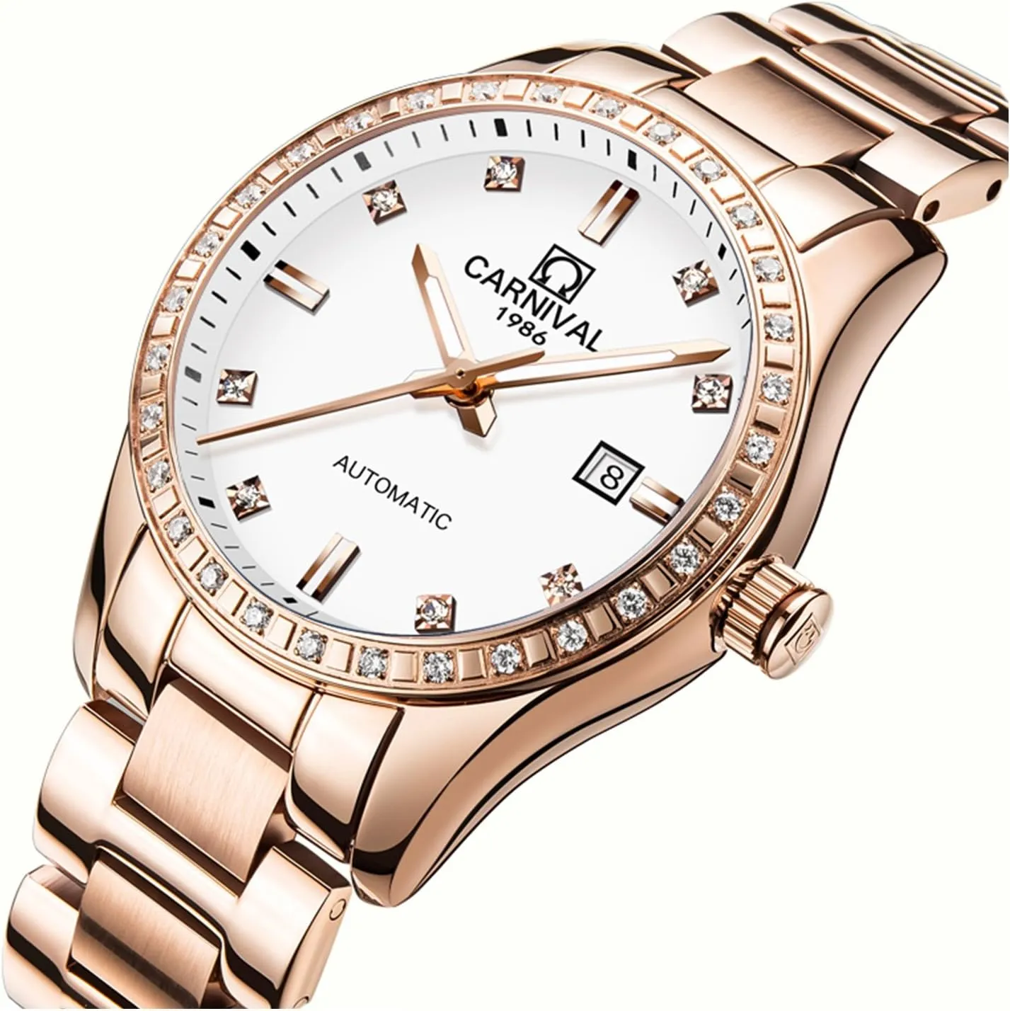 Steel Bracelet Sapphire Crystal raise gut paradoxically shower evade Date Mechanical Watches PASOY Women's Elegant Automatic Watch Rose Gold Blue Dial Stainless 