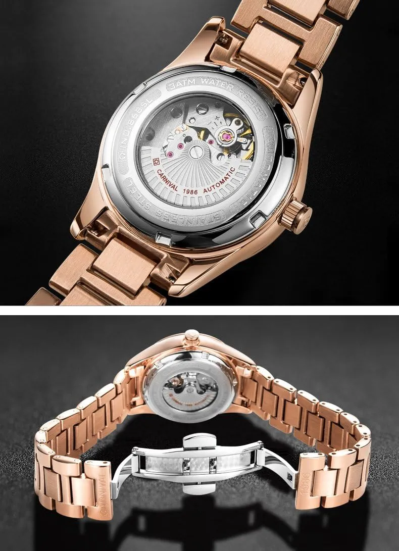 Steel Bracelet Sapphire Crystal raise gut paradoxically shower evade Date Mechanical Watches PASOY Women's Elegant Automatic Watch Rose Gold Blue Dial Stainless 