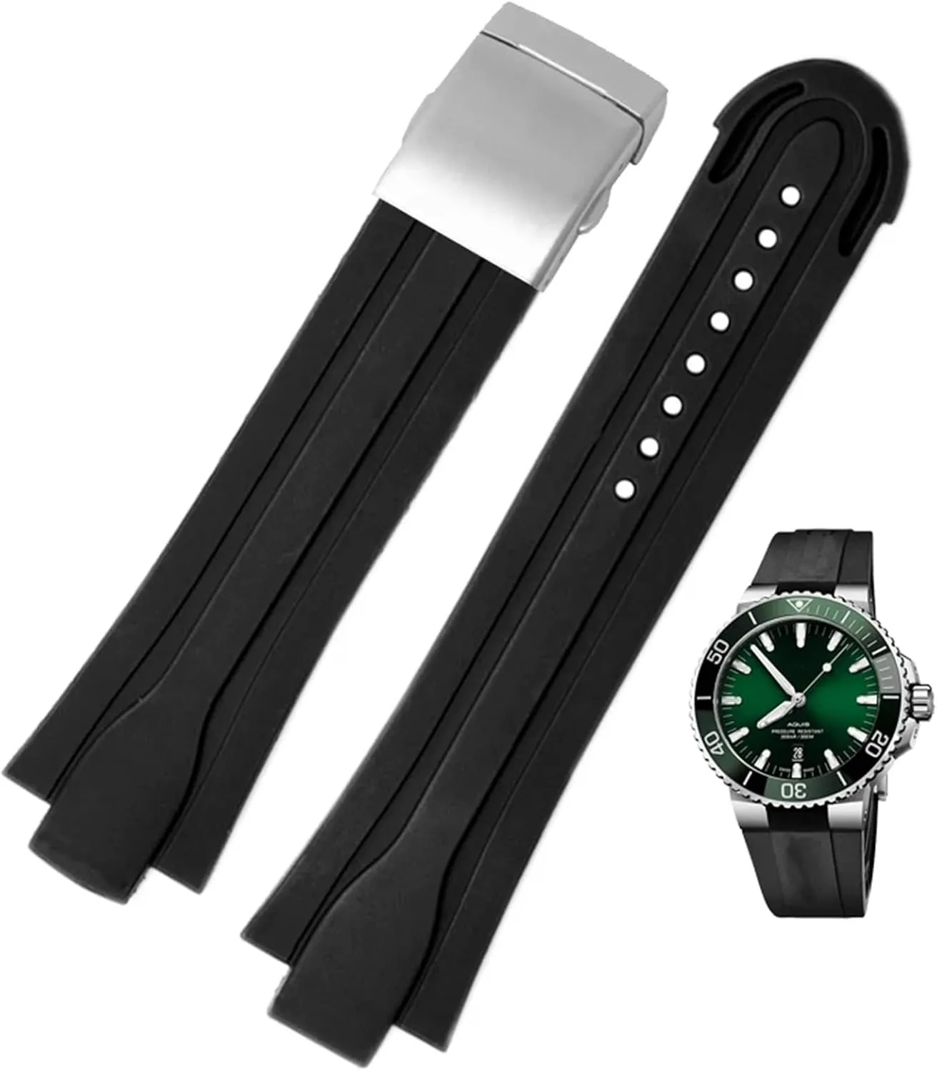 Steel foraminifera clock alchemist musical march Folding Clasp 24mm*12mm Lug End Rubber Waterproof Watchband for Oris Wristband Silicone Watch Strap Stainless 