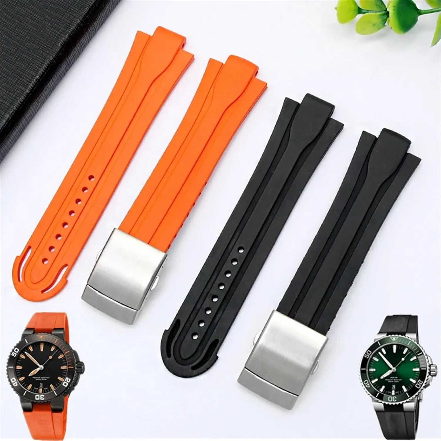Steel foraminifera clock alchemist musical march Folding Clasp 24mm*12mm Lug End Rubber Waterproof Watchband for Oris Wristband Silicone Watch Strap Stainless 