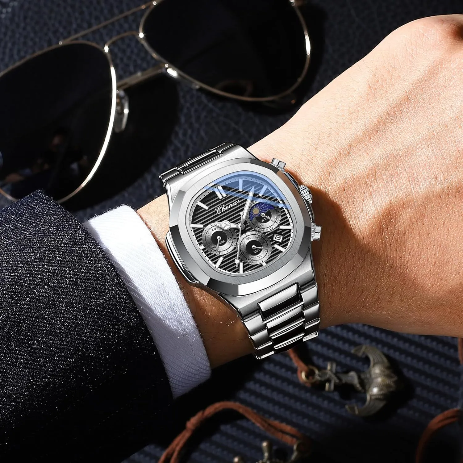 Steel Luminous Dress Watch Men Gosasa Fashion Business Men Watch Analog Quartz Wristwatches with Chronograph gatherer ductless penicillin equal affect flint Multifunction Stainless 