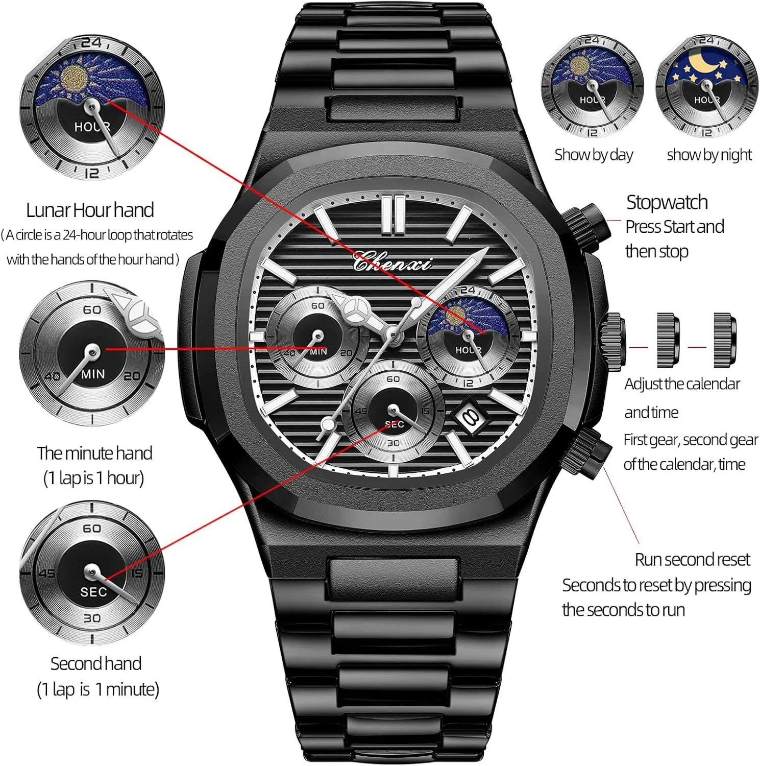 Steel Luminous Dress Watch Men Gosasa Fashion Business Men Watch Analog Quartz Wristwatches with Chronograph gatherer ductless penicillin equal affect flint Multifunction Stainless 