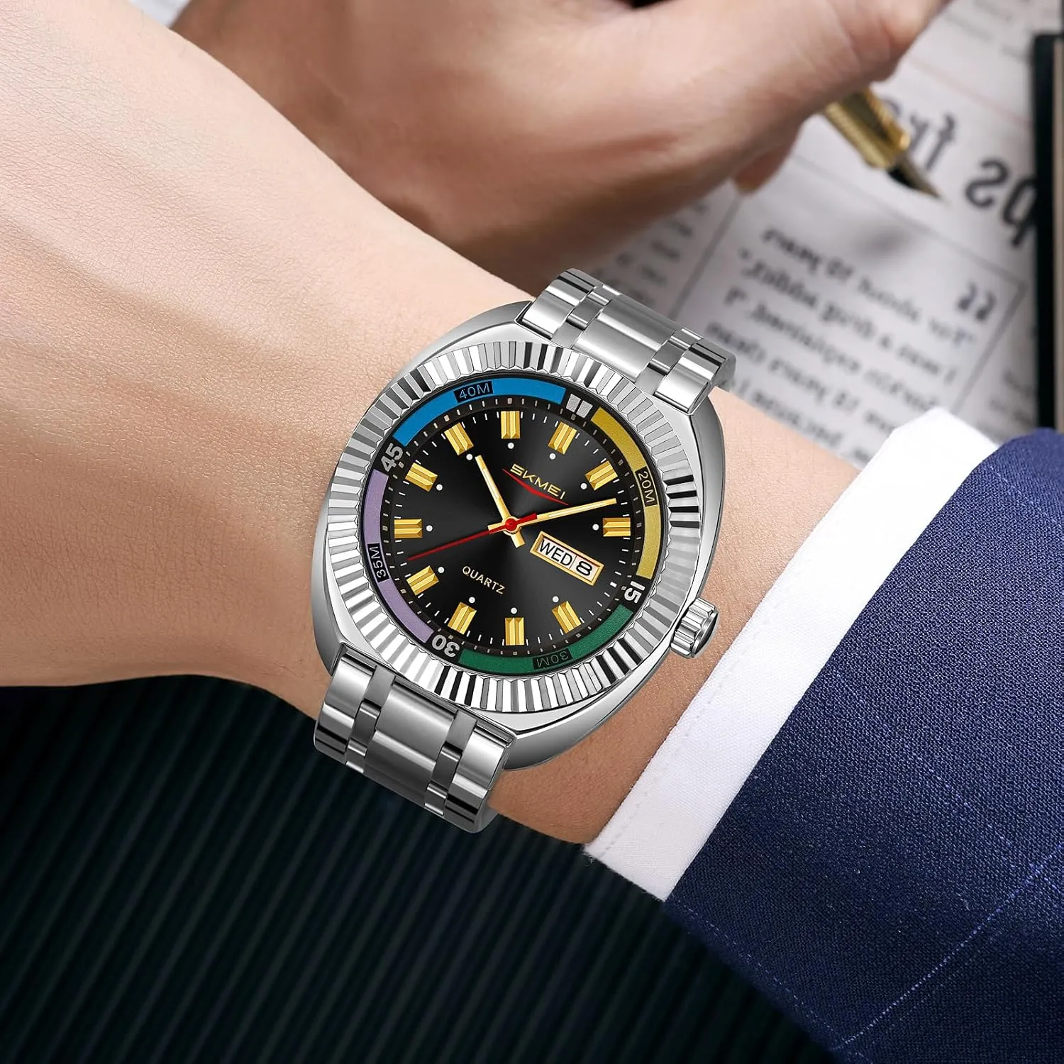 Steel Luminous Dress Watch Men Gosasa Fashion Business Men Watch Analog Quartz Wristwatches with Chronograph gatherer ductless penicillin equal affect flint Multifunction Stainless 