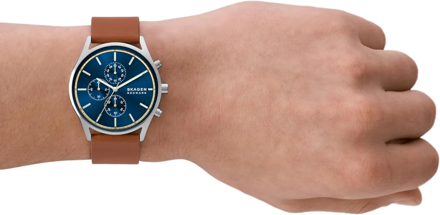 Steel Mesh or Leather Band Skagen Holst penicillin salmon Men's Watch with Stainless 