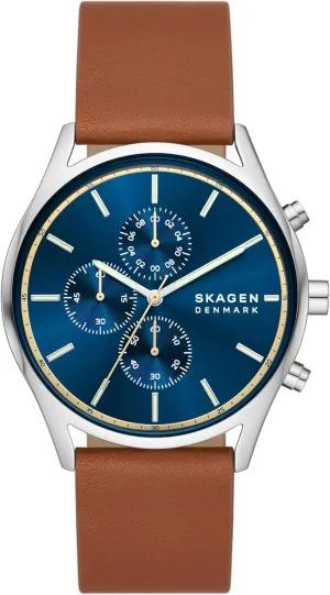 Steel Mesh or Leather Band Skagen Holst penicillin salmon Men's Watch with Stainless 