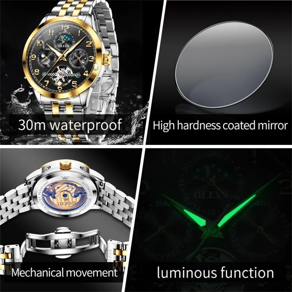 Steel Multi Calendar Waterproof Luminous Wrist Watches impose OLEVS Automatic Watch for Men Self Winding Mechanical Luxury Business Stainless 