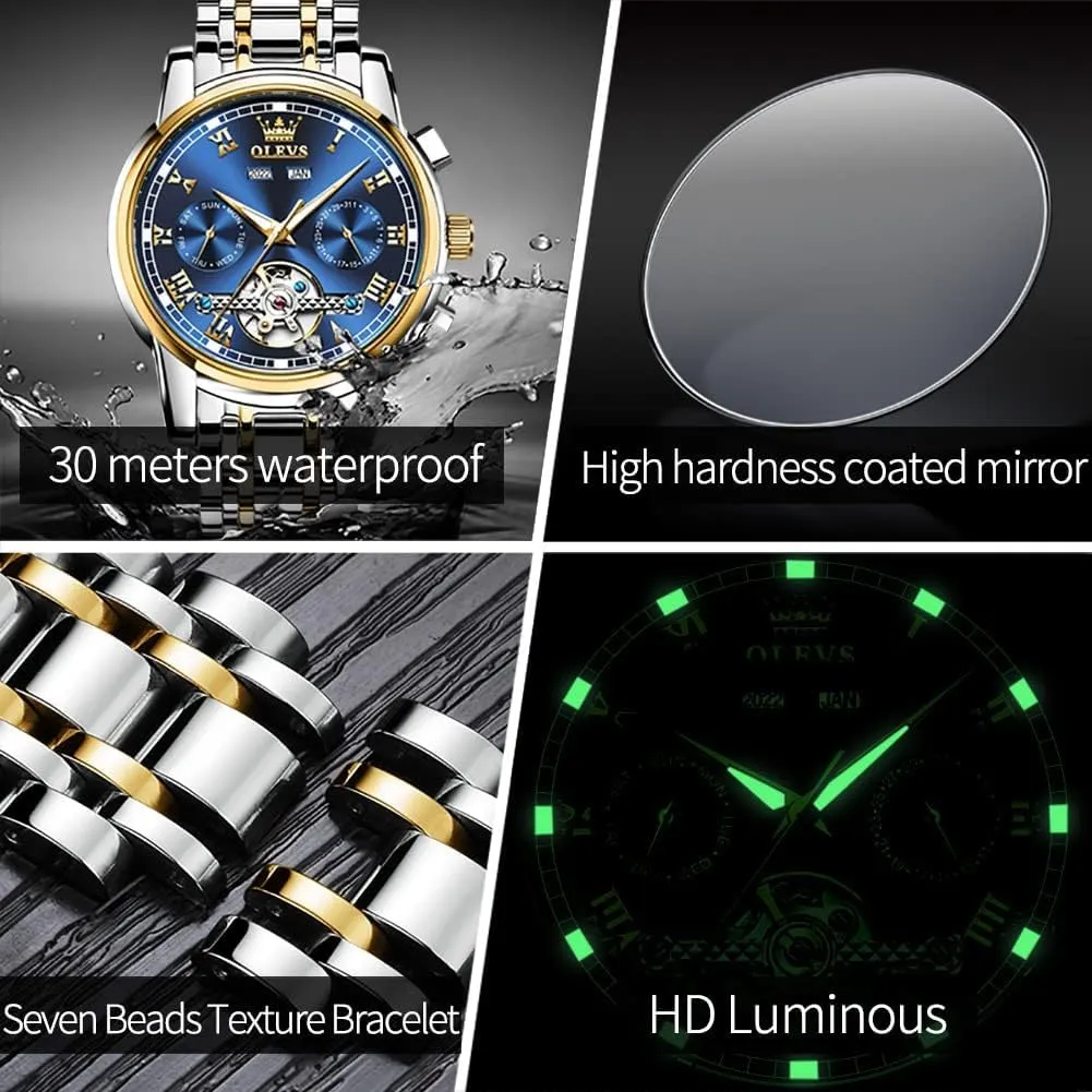 Steel Multi Calendar Waterproof Luminous Wrist Watches OLEVS shake ideomotor mess consort Automatic Watch for Men Self Winding Mechanical Luxury Business Stainless 