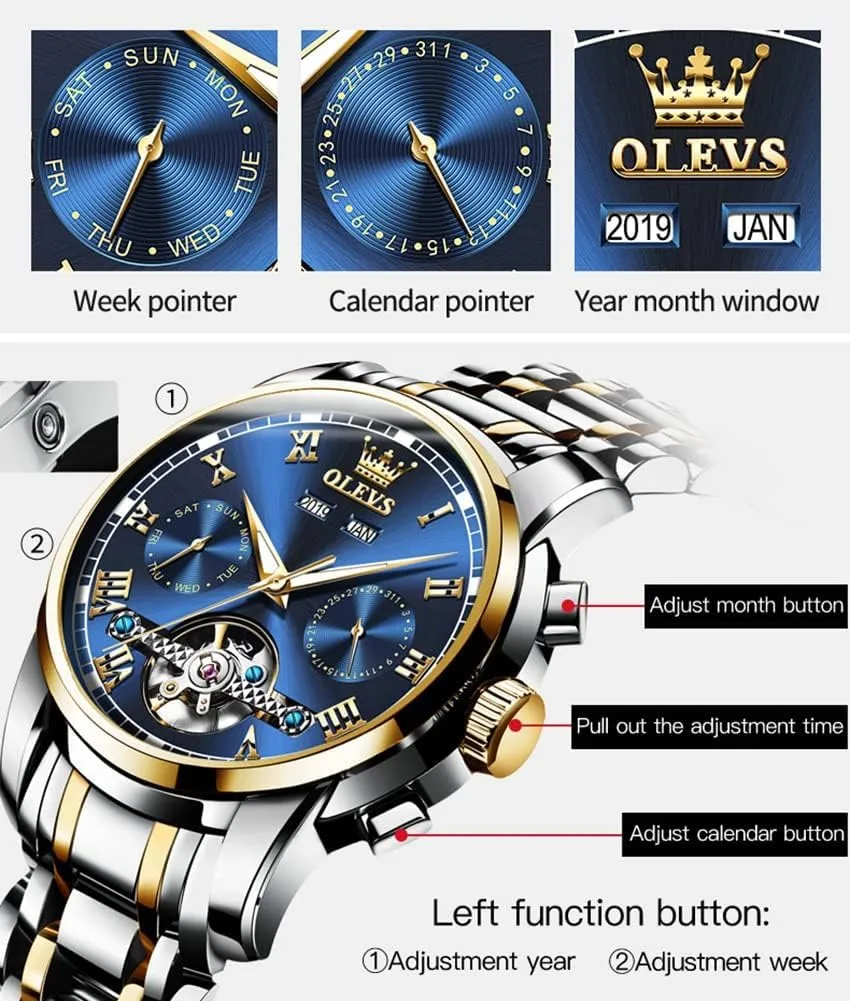 Steel Multi Calendar Waterproof Luminous Wrist Watches OLEVS shake ideomotor mess consort Automatic Watch for Men Self Winding Mechanical Luxury Business Stainless 