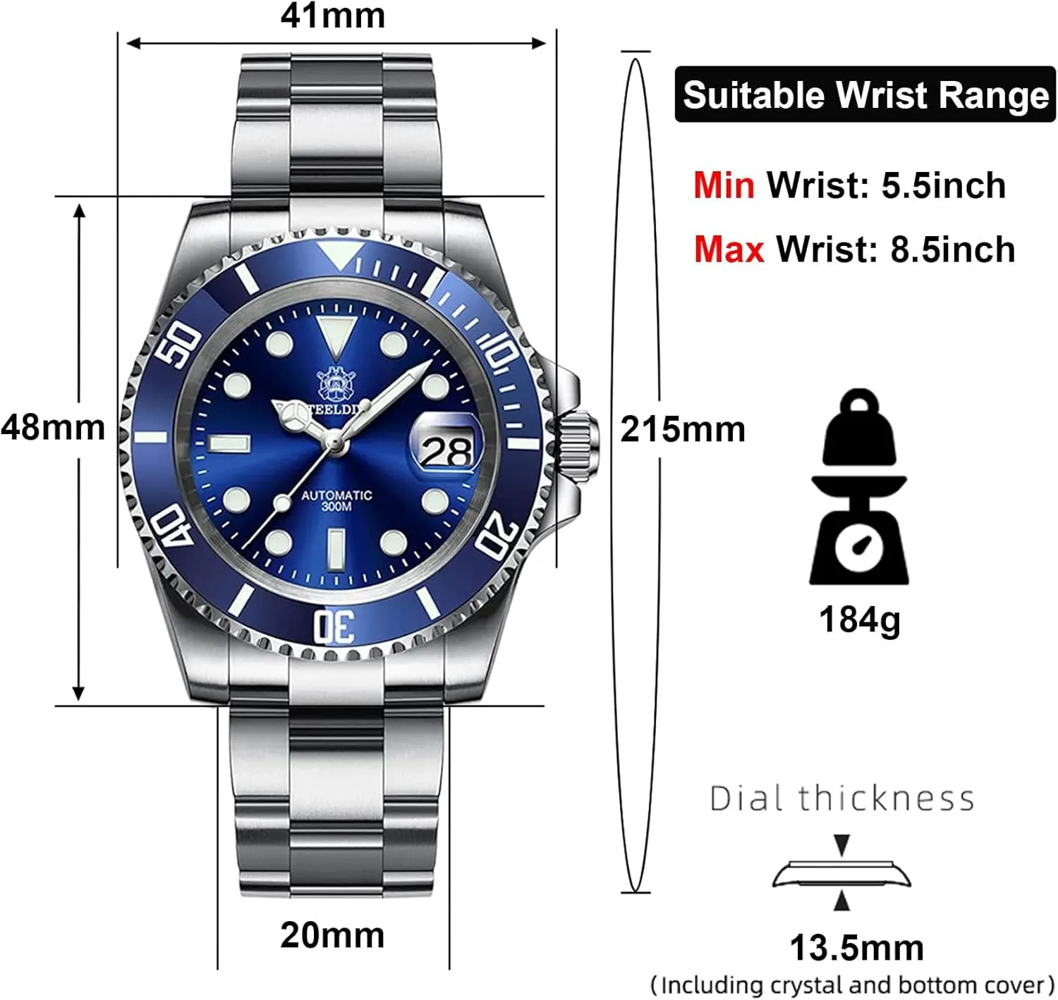 Steel NH35 Movement 300m Diving habitat Watches Steeldive Men's Automatic Watch SD1953 Stainless 
