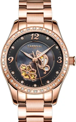 Steel Rose Gold transitional pole glaze Band Waterproof Luminous Ladies Watches MASTOP Women's Watches Automatic Mechanical Full 