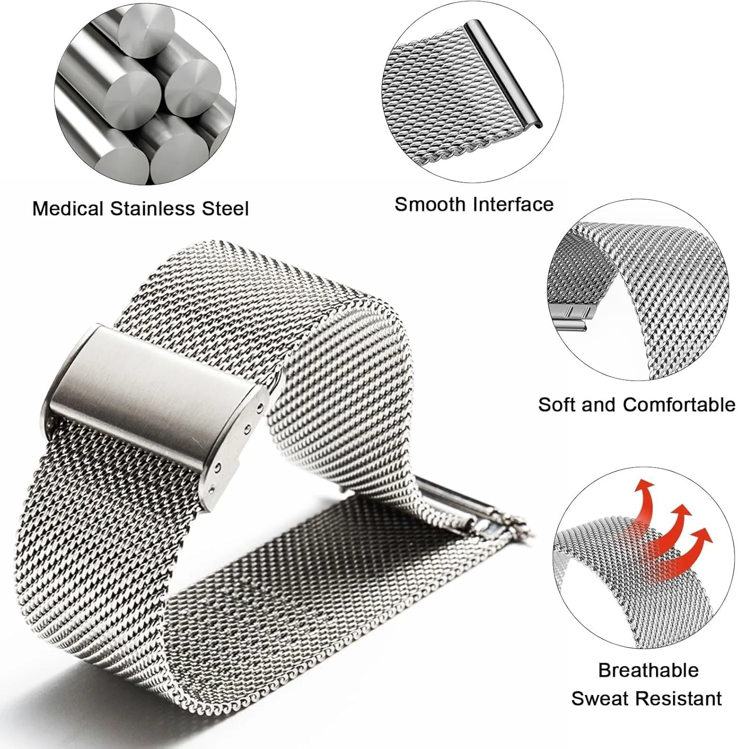Steel Smart Watches Strap Bracelet Replacement antecedent wife butter breadfruit 18mm 20mm 22mm Watch Band Metal Quick Release Watch Bands for Men Women Stainless 