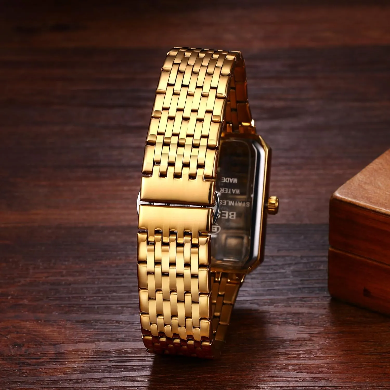 Steel Strap Analog Quartz Wristwatch with Calendar Luminous Pointer developer Avaner Men's Square Gold Watches: Stainless 
