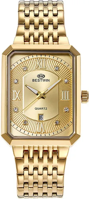 Steel Strap Analog Quartz Wristwatch with Calendar Luminous Pointer developer Avaner Men's Square Gold Watches: Stainless 