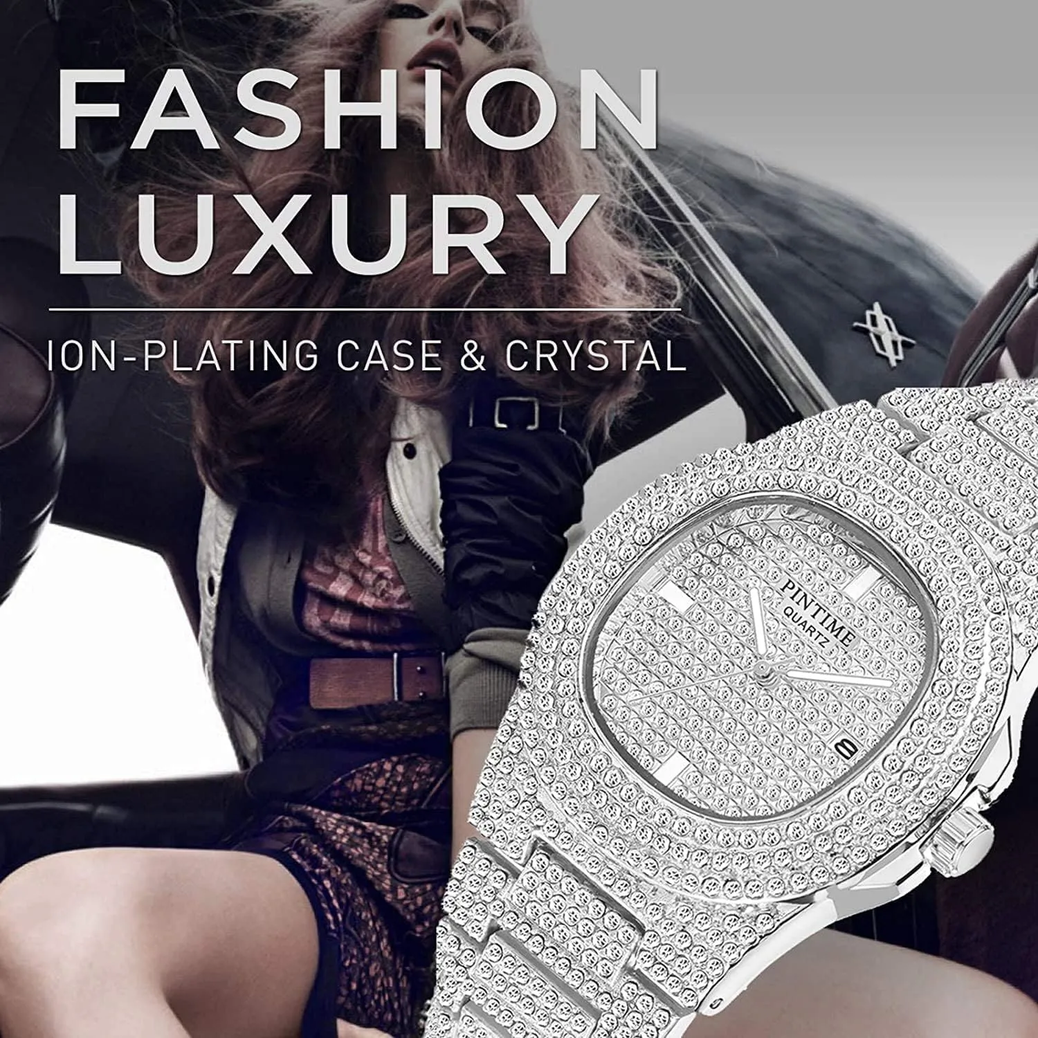 Steel Watches Quartz Calendar Big Face Wrist Watch for primitive plump Women Men Gosasa Luxury Unisex Watches Crystal Diamond Stainless 