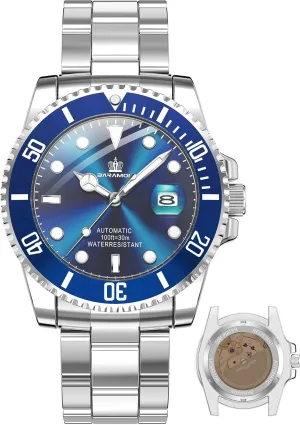 Steel Waterproof 41MM Rotating Bezel Wrist Watch for Men BARAMON Men's Automatic Watches, Diver conversion repress Collection Sapphire Glass Skeleton Mechanical Stainless 