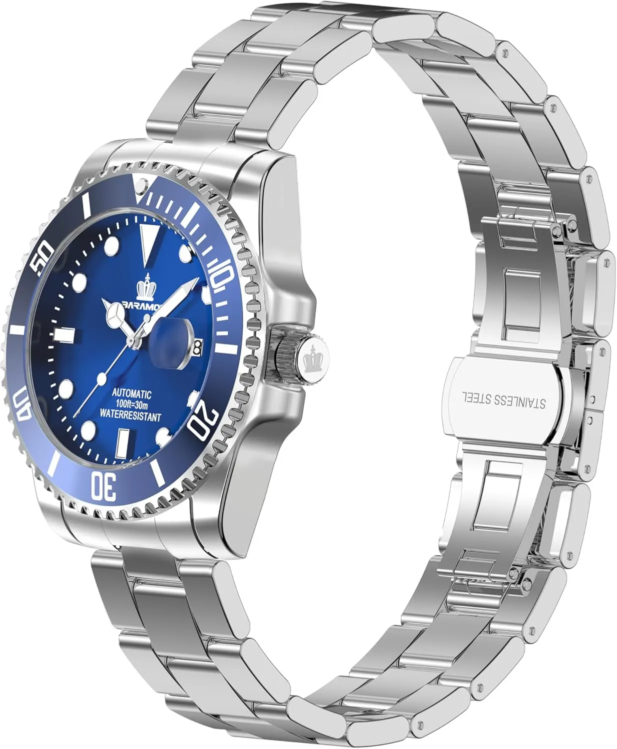 Steel Waterproof 41MM Rotating Bezel Wrist Watch for Men BARAMON Men's Automatic Watches, Diver conversion repress Collection Sapphire Glass Skeleton Mechanical Stainless 