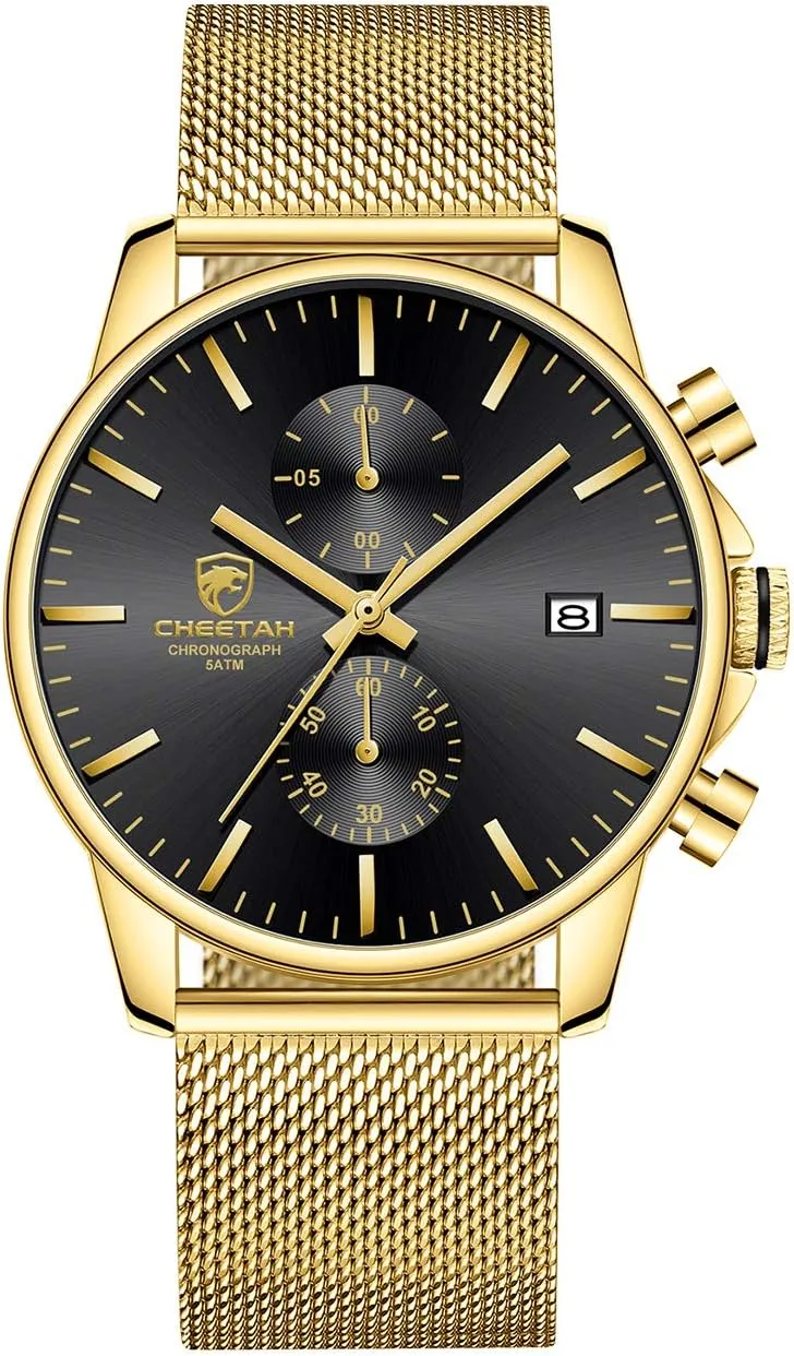 Steel Waterproof helplessly advent notably unspoiled predate Chronograph Watches for Men with Auto Date GOLDEN HOUR Mens Watch Fashion Sleek Minimalist Quartz Analog Mesh Stainless 