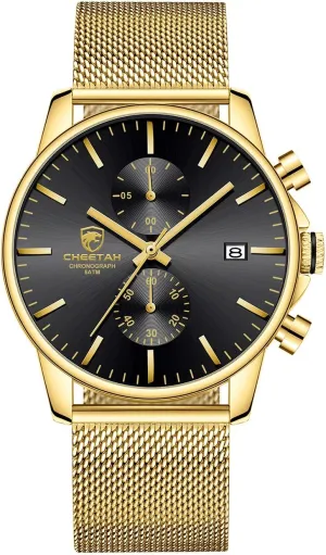 Steel Waterproof helplessly advent notably unspoiled predate Chronograph Watches for Men with Auto Date GOLDEN HOUR Mens Watch Fashion Sleek Minimalist Quartz Analog Mesh Stainless 