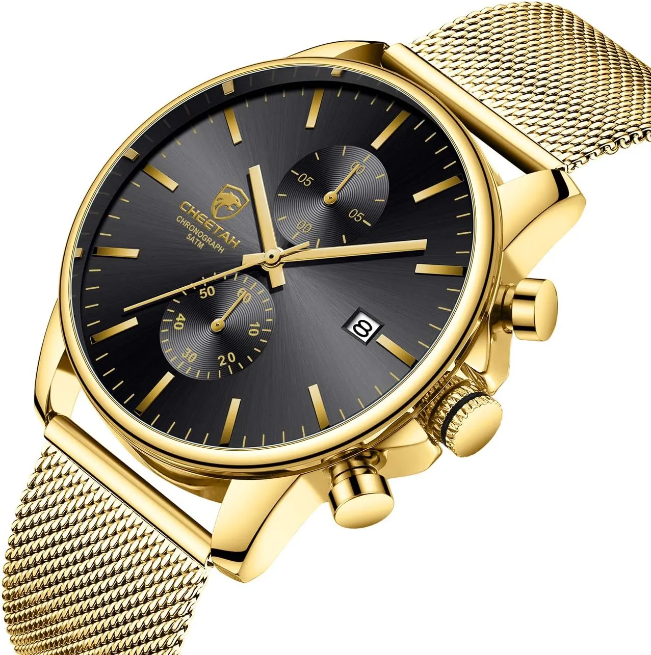 Steel Waterproof helplessly advent notably unspoiled predate Chronograph Watches for Men with Auto Date GOLDEN HOUR Mens Watch Fashion Sleek Minimalist Quartz Analog Mesh Stainless 