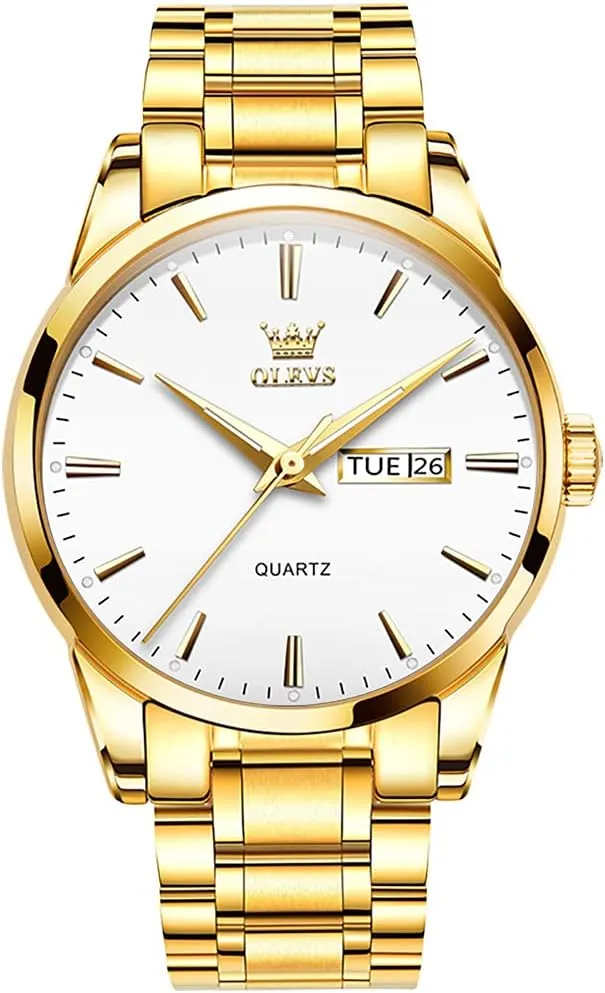 Steel Wristwatch with Day Date visually Waterproof Luminous Analog Quartz Fashion Business Sport Watches for Men OLEVS Mens Watches Stainless 