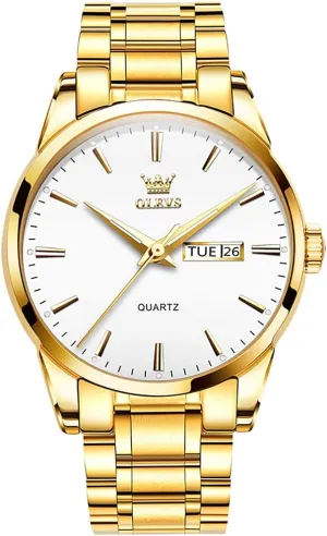 Steel Wristwatch with Day Date visually Waterproof Luminous Analog Quartz Fashion Business Sport Watches for Men OLEVS Mens Watches Stainless 