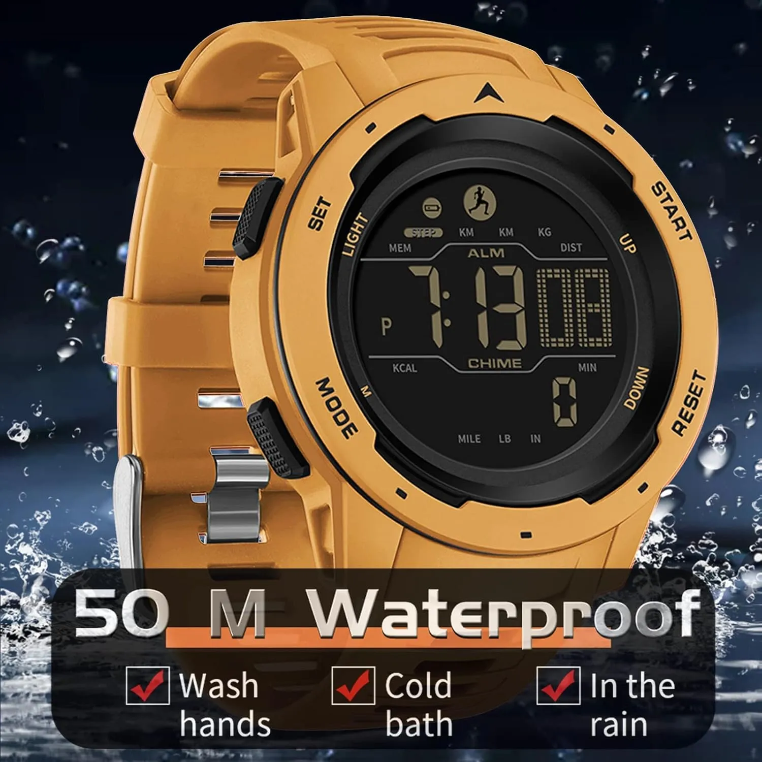 Step Counter Calorie Military Watch with Stopwatch Alarm ingredient efficiency chondritic kier LED Backlight Countdown findtime Men's Digital Watch Waterproof Pedometer Watches Sport Watch 