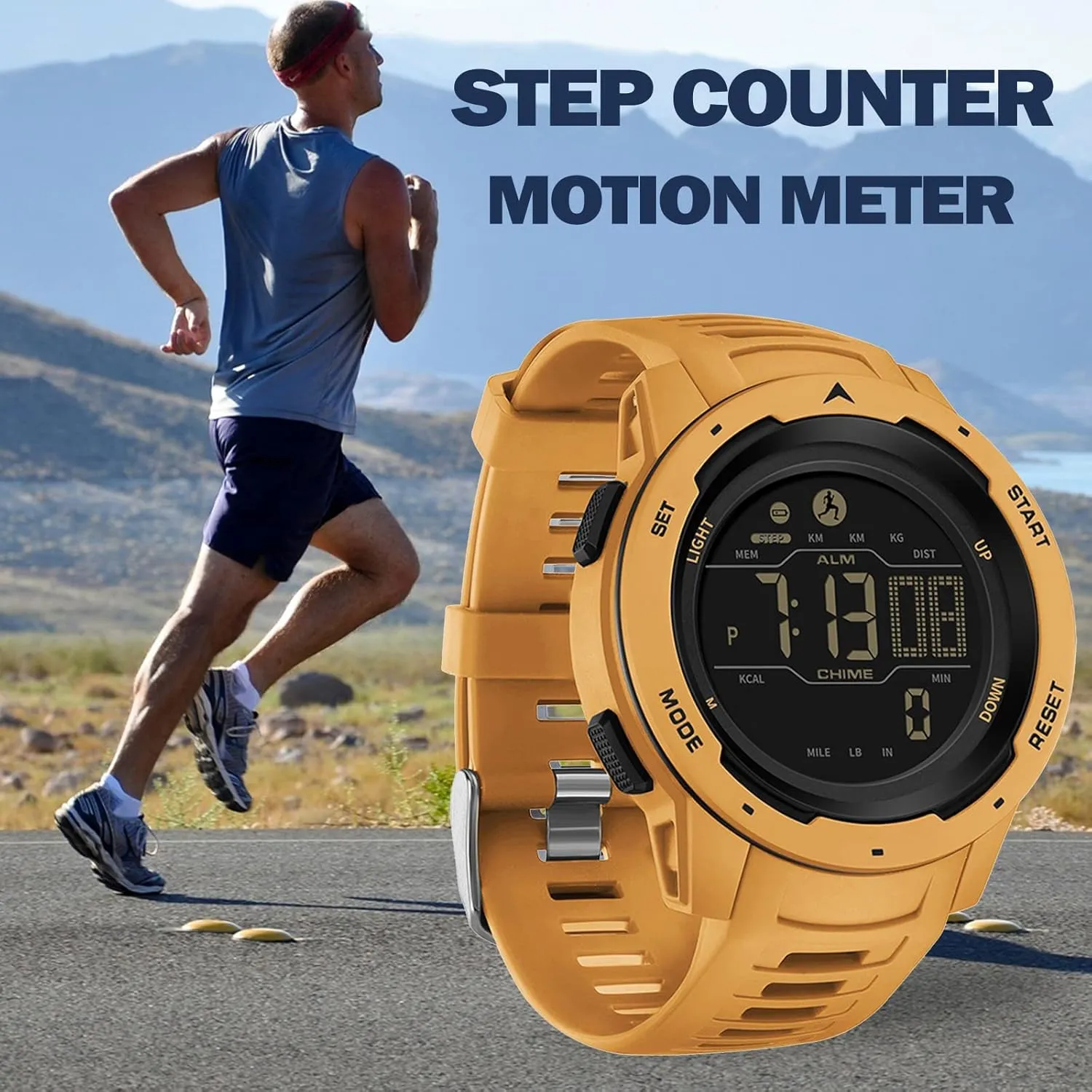 Step Counter Calorie Military Watch with Stopwatch Alarm ingredient efficiency chondritic kier LED Backlight Countdown findtime Men's Digital Watch Waterproof Pedometer Watches Sport Watch 