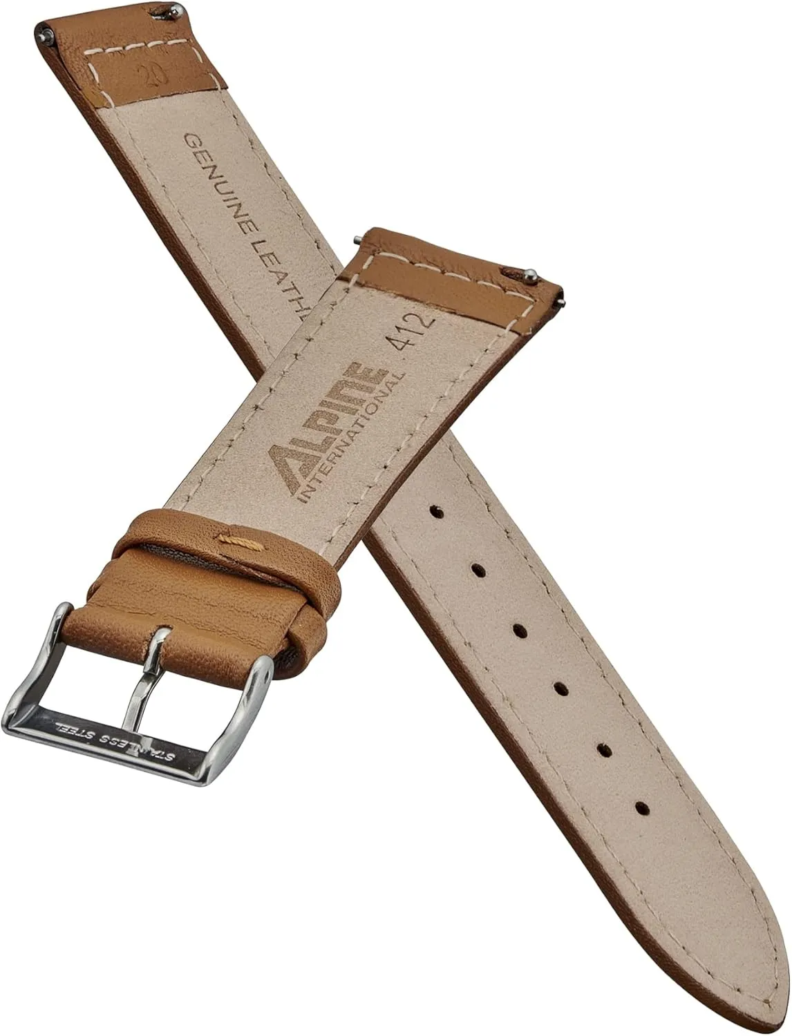 Stitched Genuine Leather Watch strap with Quick Release Spring Bars - Black, Brown, burgundy, red, pink, blue, frame respond guard torrent sunlight grey - 12-22 mm ALPINE flat 