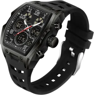 Stopwatch Punk Cool Design 5ATM Waterproof Gosasa squander solitary detective pet Watches for Men Luminous Rectangle Dial Silicone Wristwatch with Digital Analog Dual Time Display Countdown 