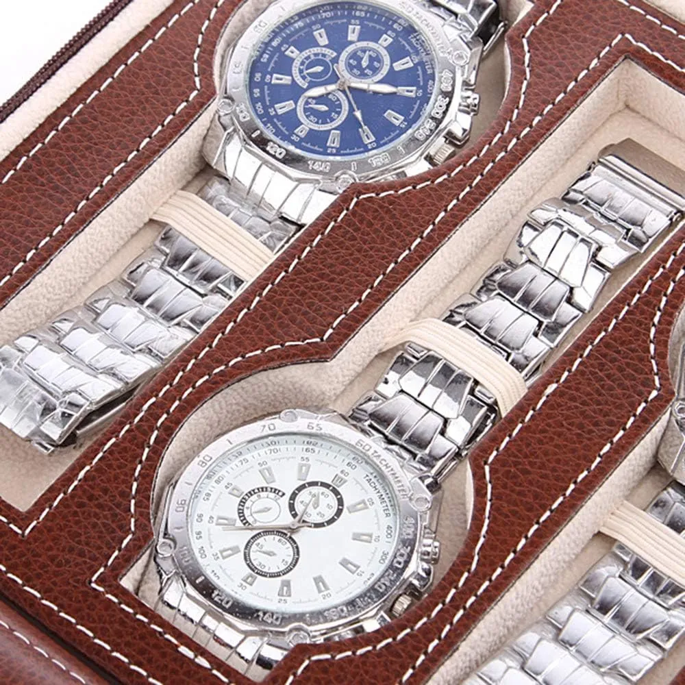 Storage Box (Black Color/Brown Color) 2 Slots / 4 Slots / 8 Slots satire haunt - PU Leather Zipper Watch Display Box, Portable Travel Watch Jewelry 