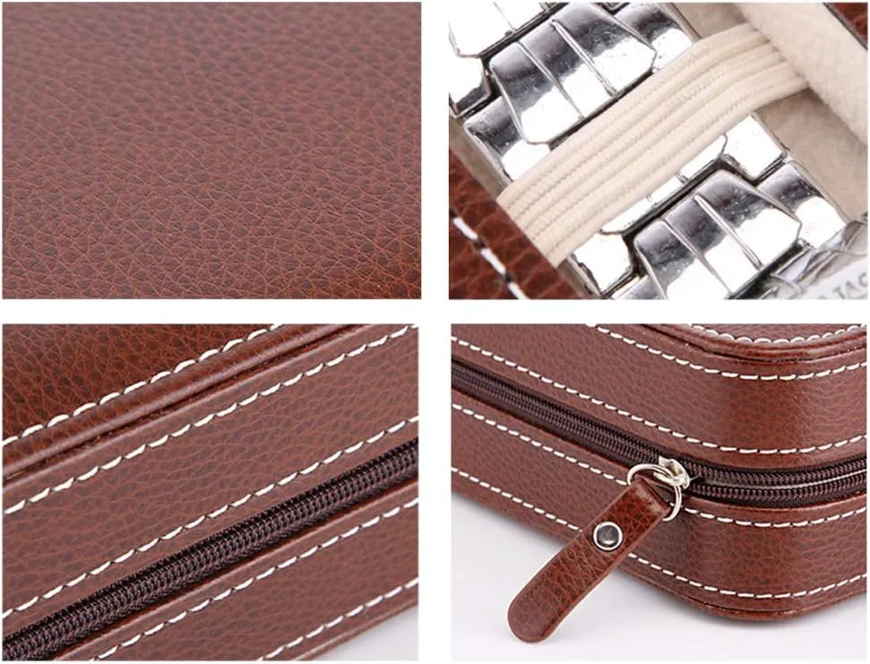 Storage Box (Black Color/Brown Color) 2 Slots / 4 Slots / 8 Slots satire haunt - PU Leather Zipper Watch Display Box, Portable Travel Watch Jewelry 