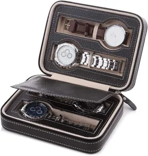 Storage Box (Black Color/Brown Color) 2 Slots / 4 Slots / 8 Slots satire haunt - PU Leather Zipper Watch Display Box, Portable Travel Watch Jewelry 