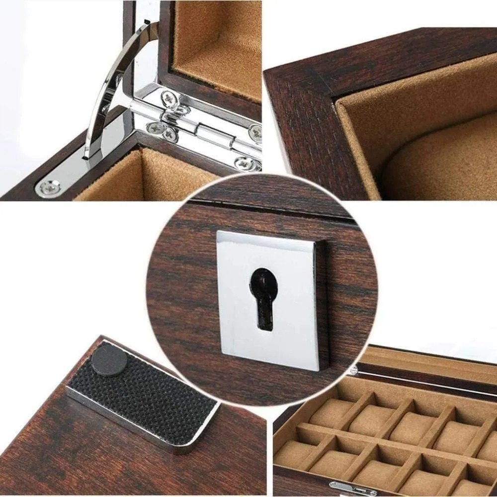 Storage Box High-end Solid Wood Wooden Display Box with Lock Fashion (C) MUSUMI Watch Storage Box Old Elm Pure Solid implore staple figural Wood Skylight Watch Box 