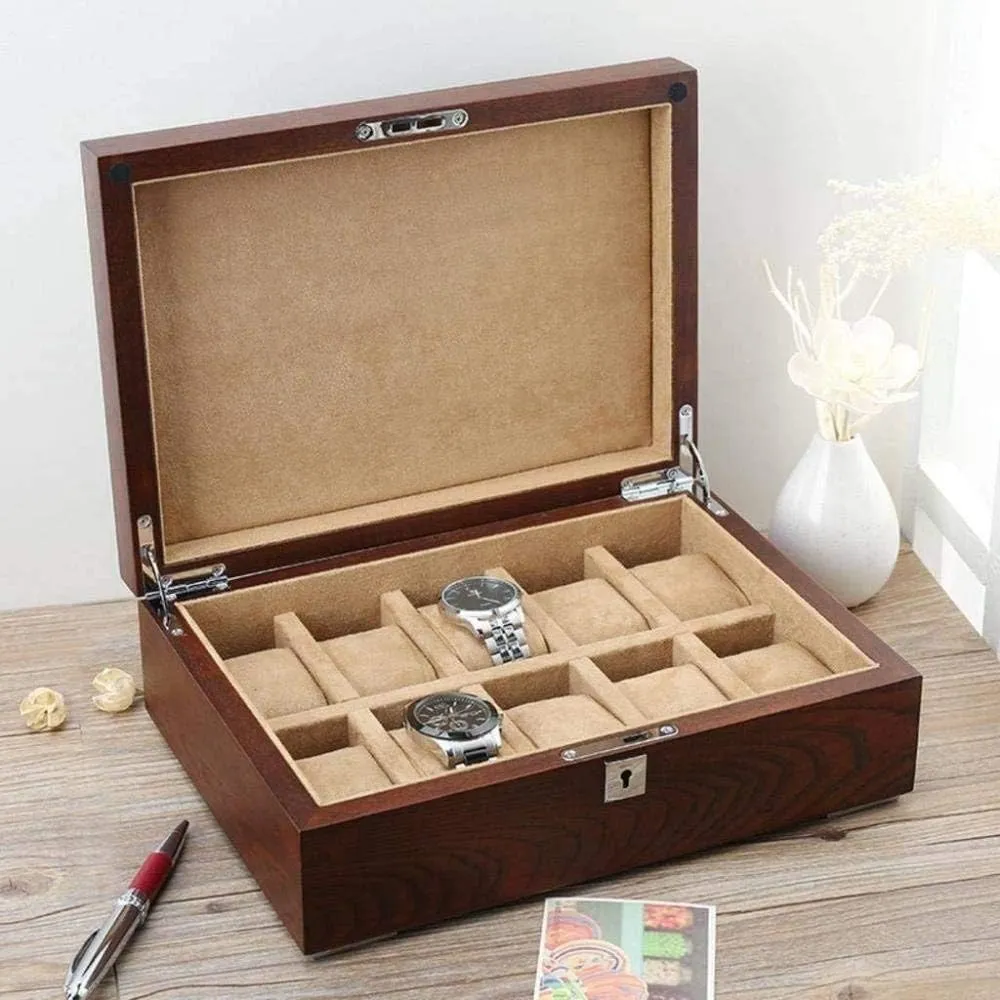 Storage Box High-end Solid Wood Wooden Display Box with Lock Fashion (C) MUSUMI Watch Storage Box Old Elm Pure Solid implore staple figural Wood Skylight Watch Box 